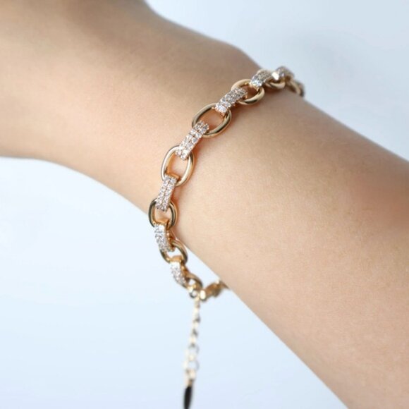 Chain with Zirconia Bracelet 14k Gold Plated Luxury Jewelry - Picture 3 of 10